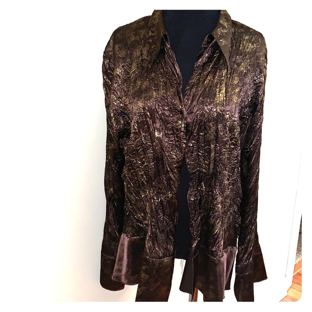 Worthington Brown and Gold Crinkle Shirt 1X